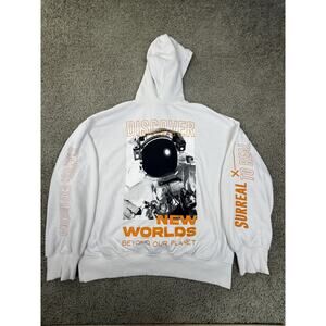 H&M Hoodie Mens Large White Pullover Fleece Discovery Astronaut Space Graphic